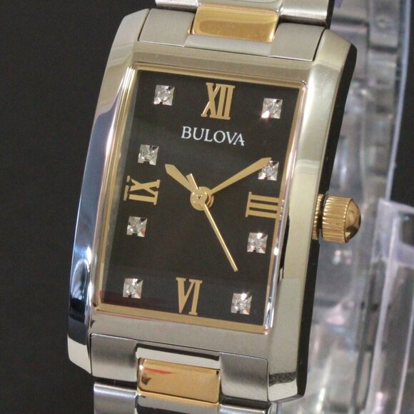 Bulova Diamonds Collection Ladies Tank Watch Two Tone Diamond Indices 21mm - Picture 10 of 13